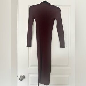 Vici Burgundy Newtown Mock Neck Midi Ribbed Long Sleeve Dress - S